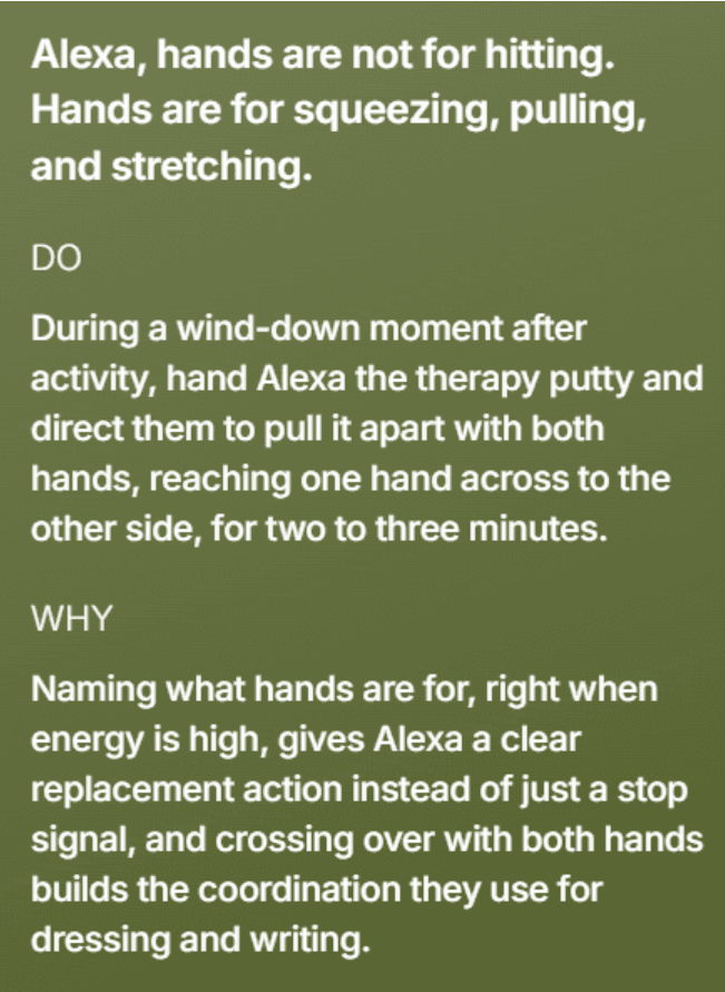 Real sayWELL home guidance for Alexa: what to say, what to do with therapy putty, and why.